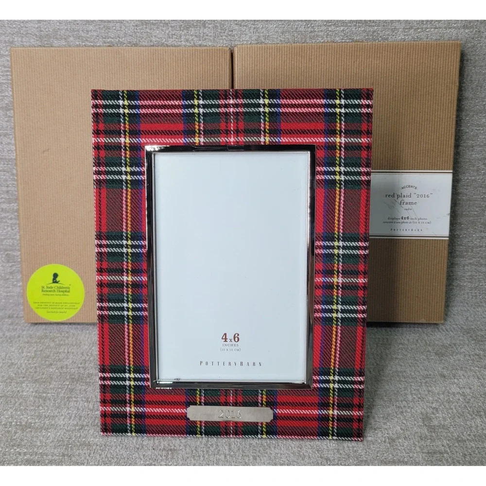 Pottery Barn Red Plaid 2016 Frame 4x6 Christmas Holiday St Jude NEW & RARE